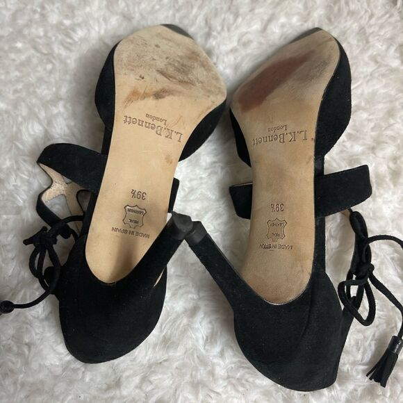 L.K.Bennett Black leather suede 3”heel pointed toe side lace tassel EUR SZ39.5 - Picture 8 of 9